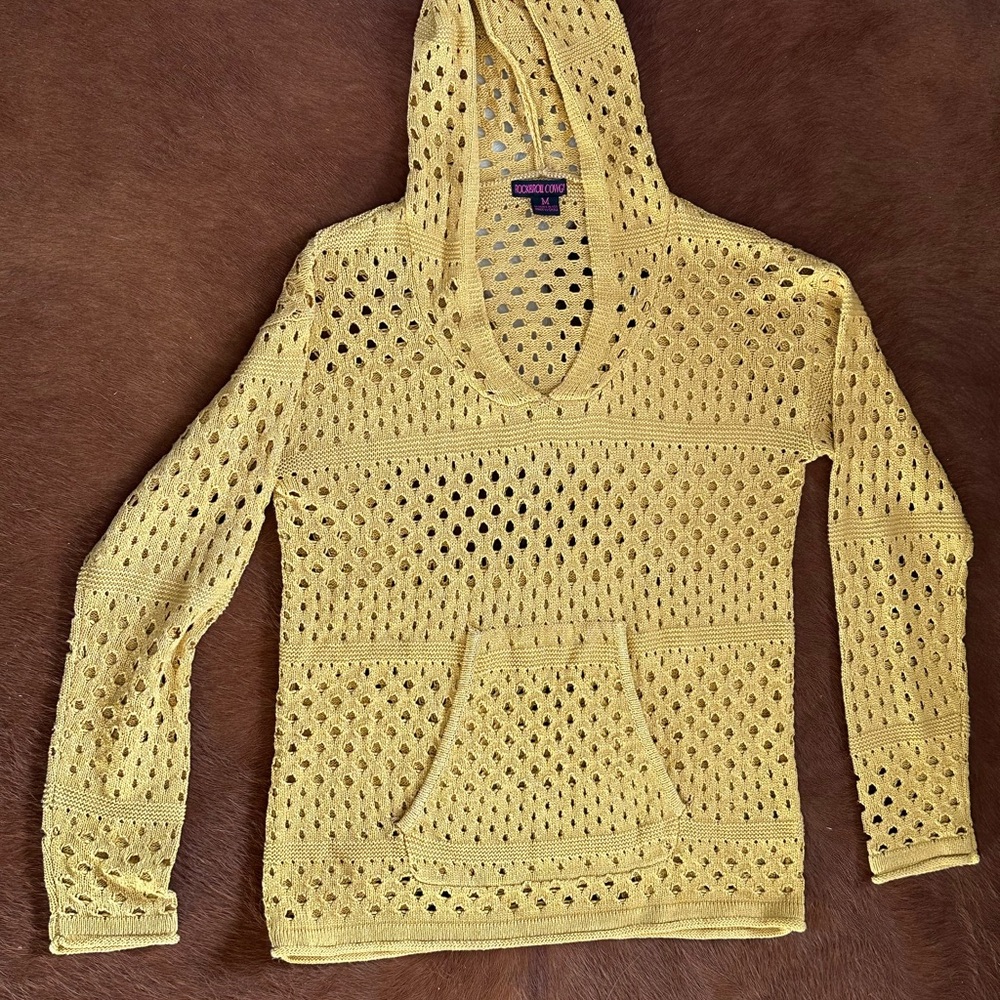Yellow Crochet Hooded Sweater